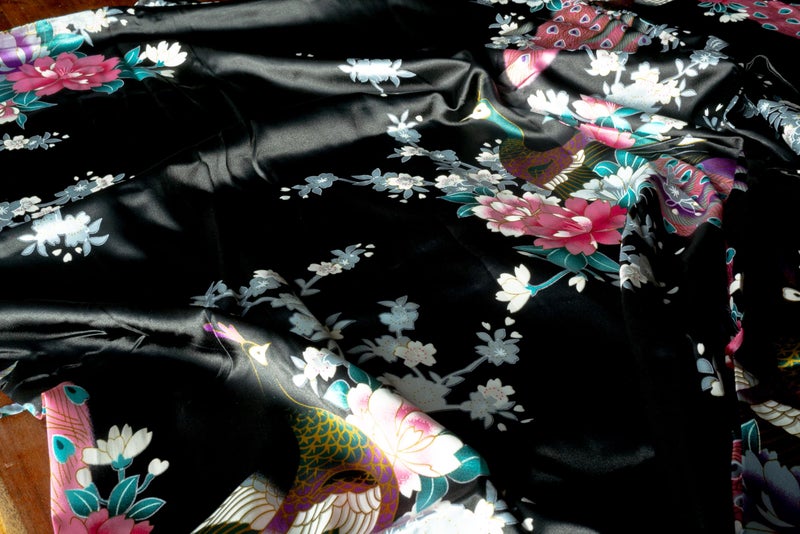 CCcollections Kimono robe long 16 colors PREMIUM Peacock bridesmaid bridal shower womens gift (Black) - Image 3